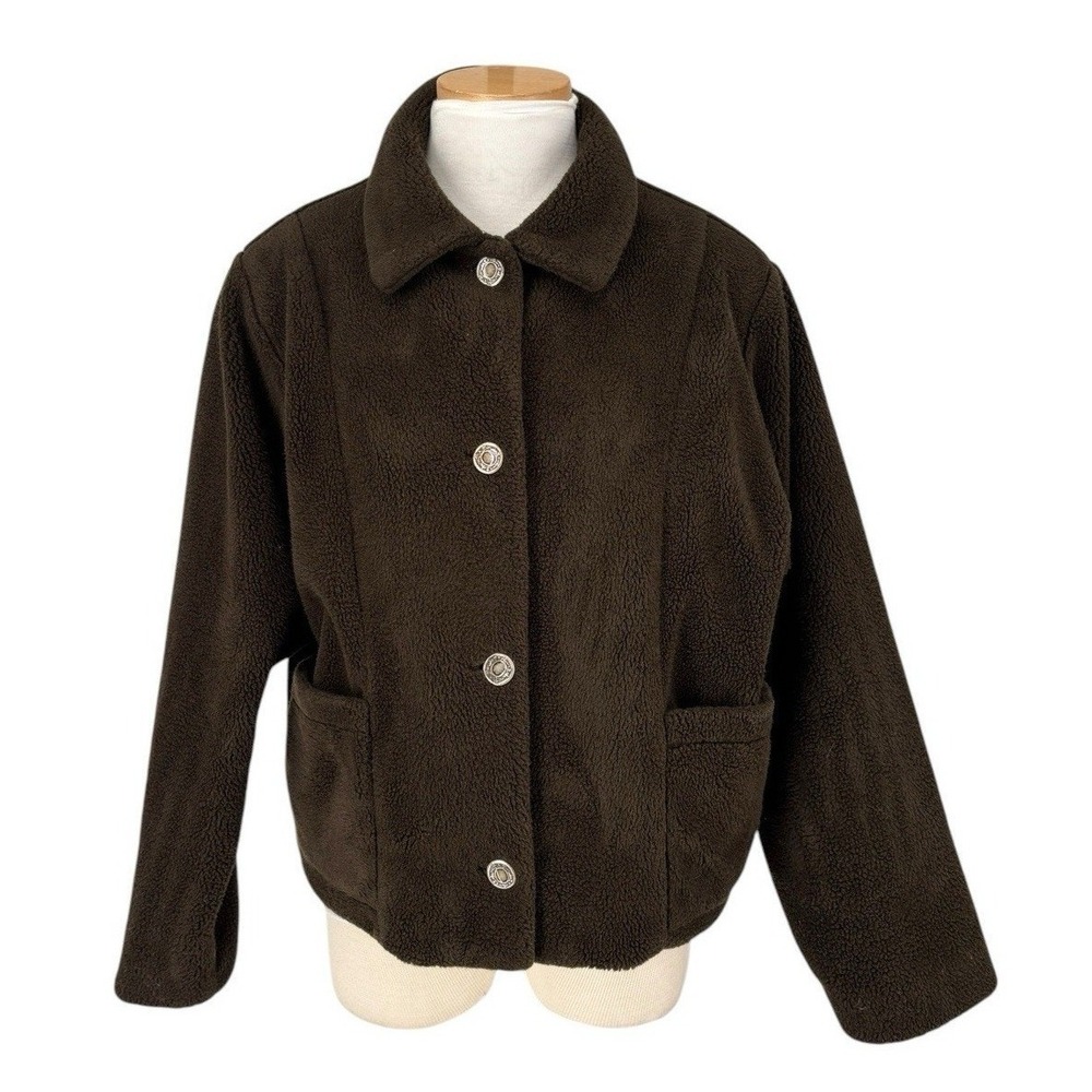 Nils Resort Collection Fleece Jacket Brown Large Cozycore Button Front Lined